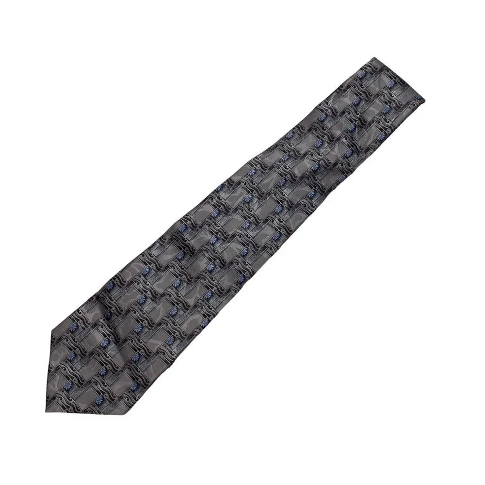 Lanvin Paris Mens Tie 100 silk Made in France Grey silver blue